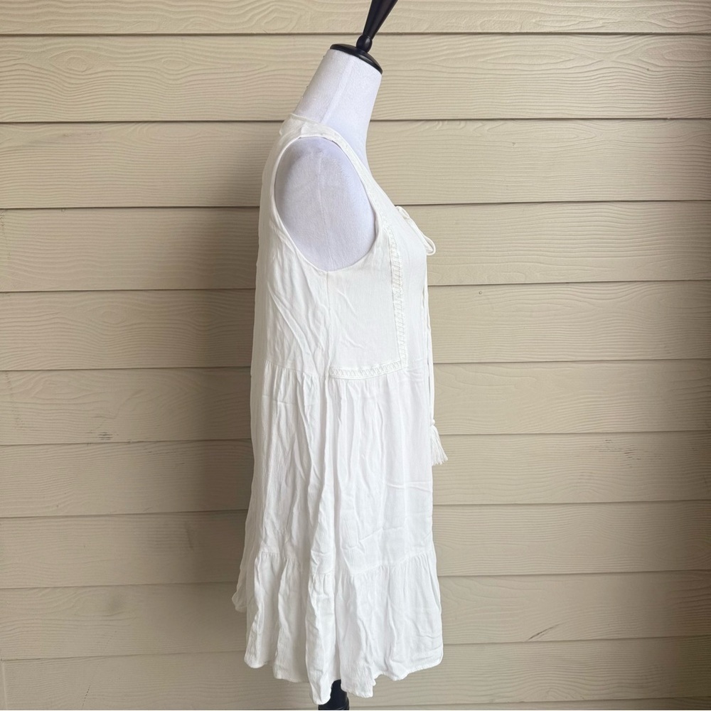 Symphony S White Sleeveless Mini Dress Tassel Tie Front Boho Summer Lined - Picture 4 of 9